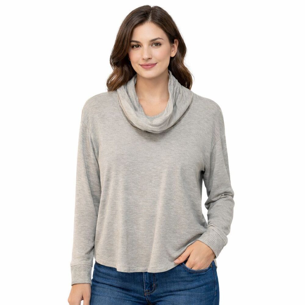 Splendid Sweater Womens Small Gray Cowl Neck Long Sleeve Lightweight Knit Top